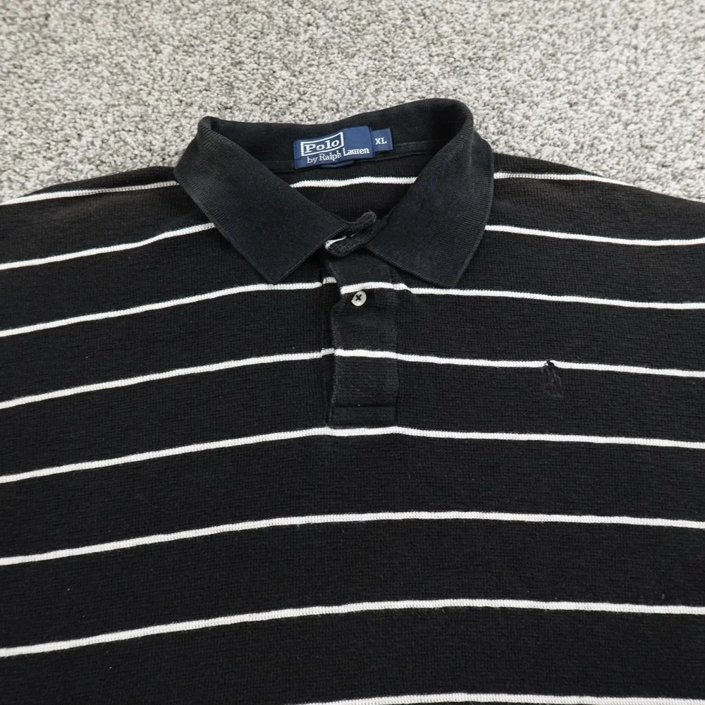 VTG Polo Ralph Lauren Polo Shirt Mens XL‎ Black Pony Waffle Knit Thermal 90s Y2K